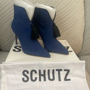 Schutz Suede Fringe Trim
Accent Boots - Blue Boots